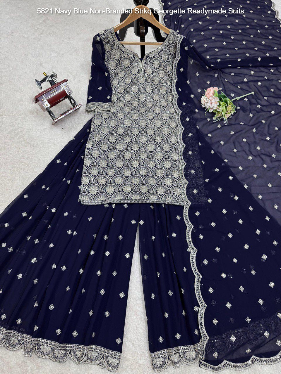 5821 Navy Blue Non-Branded Strkq Georgette Readymade Suits
