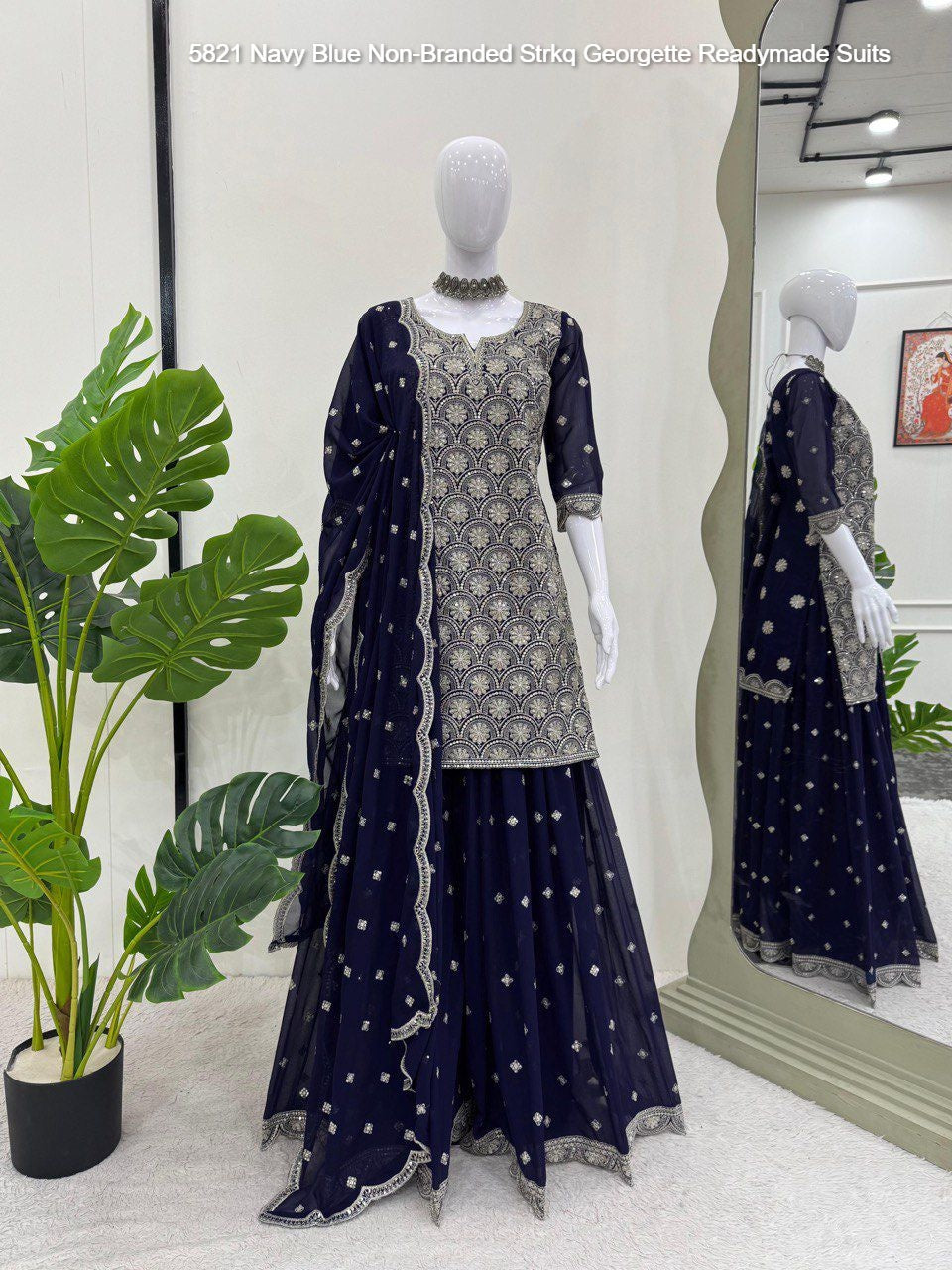 5821 Navy Blue Non-Branded Strkq Georgette Readymade Suits