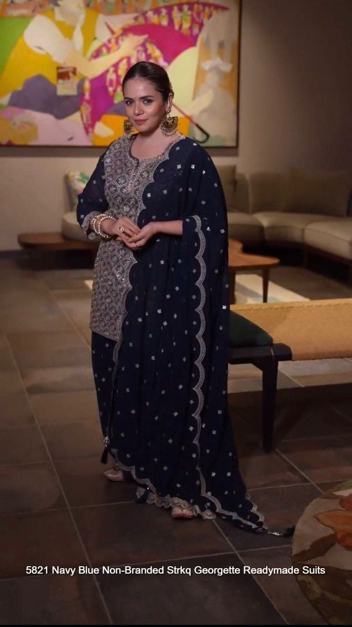 5821 Navy Blue Non-Branded Strkq Georgette Readymade Suits