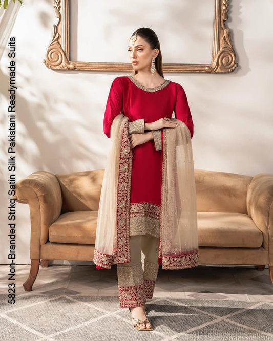 5823 Non-Branded Strkq Satin Silk Pakistani Readymade Suits