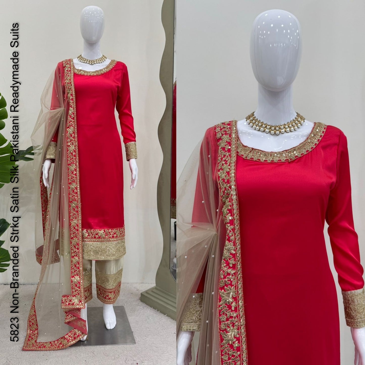5823 Non-Branded Strkq Satin Silk Pakistani Readymade Suits