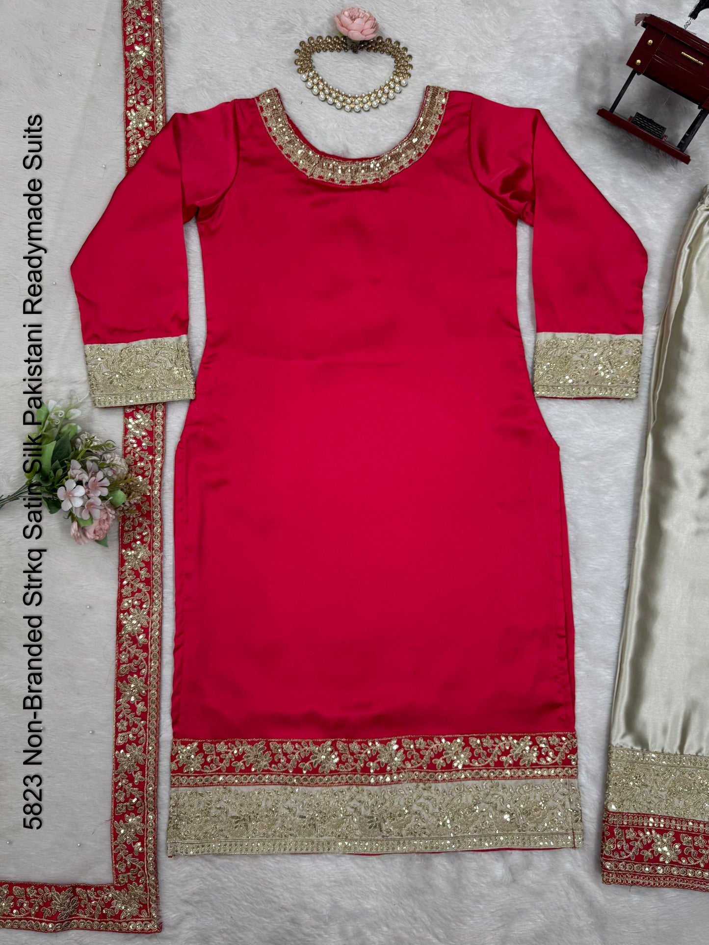 5823 Non-Branded Strkq Satin Silk Pakistani Readymade Suits