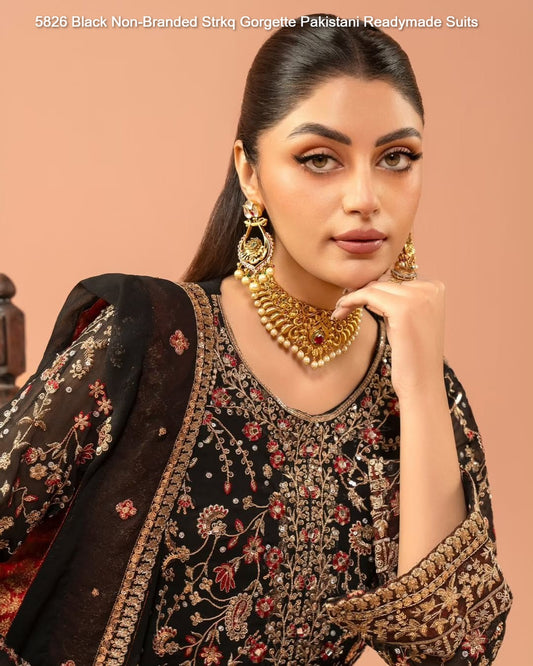 5826 Black Non-Branded Strkq Gorgette Pakistani Readymade Suits
