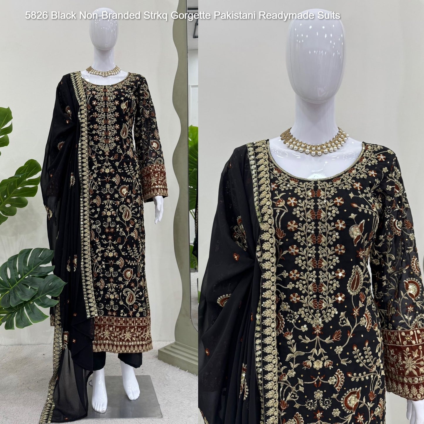 5826 Black Non-Branded Strkq Gorgette Pakistani Readymade Suits