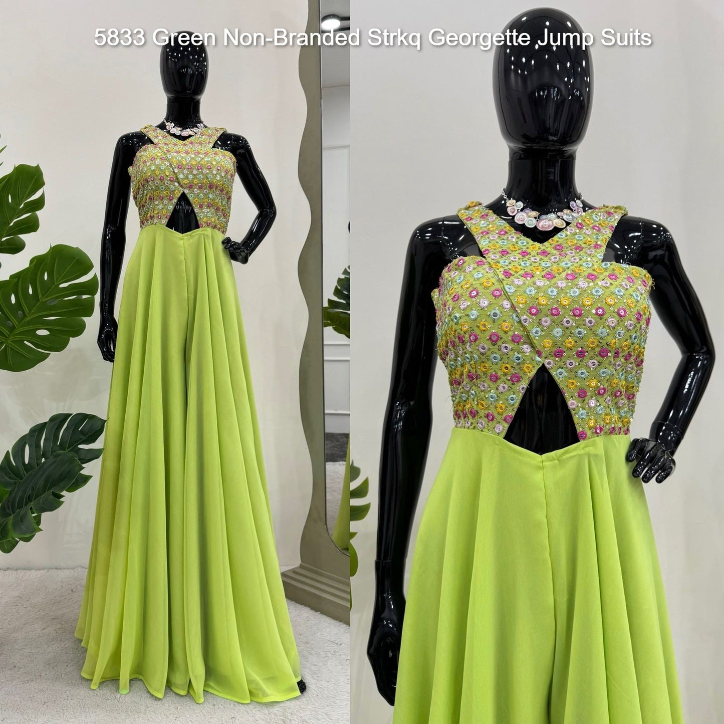 5833 Green Non-Branded Strkq Georgette Jump Suits