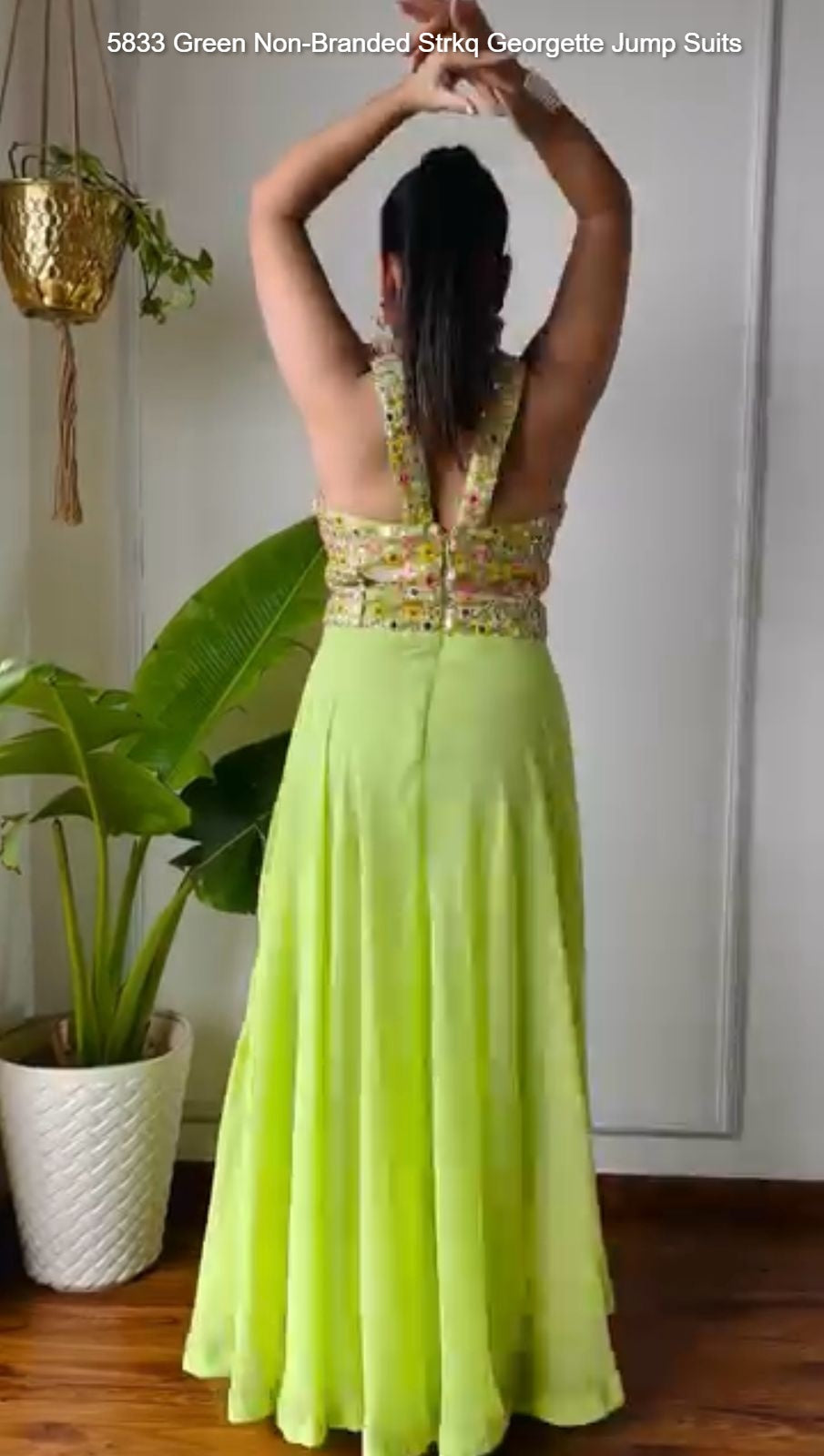 5833 Green Non-Branded Strkq Georgette Jump Suits