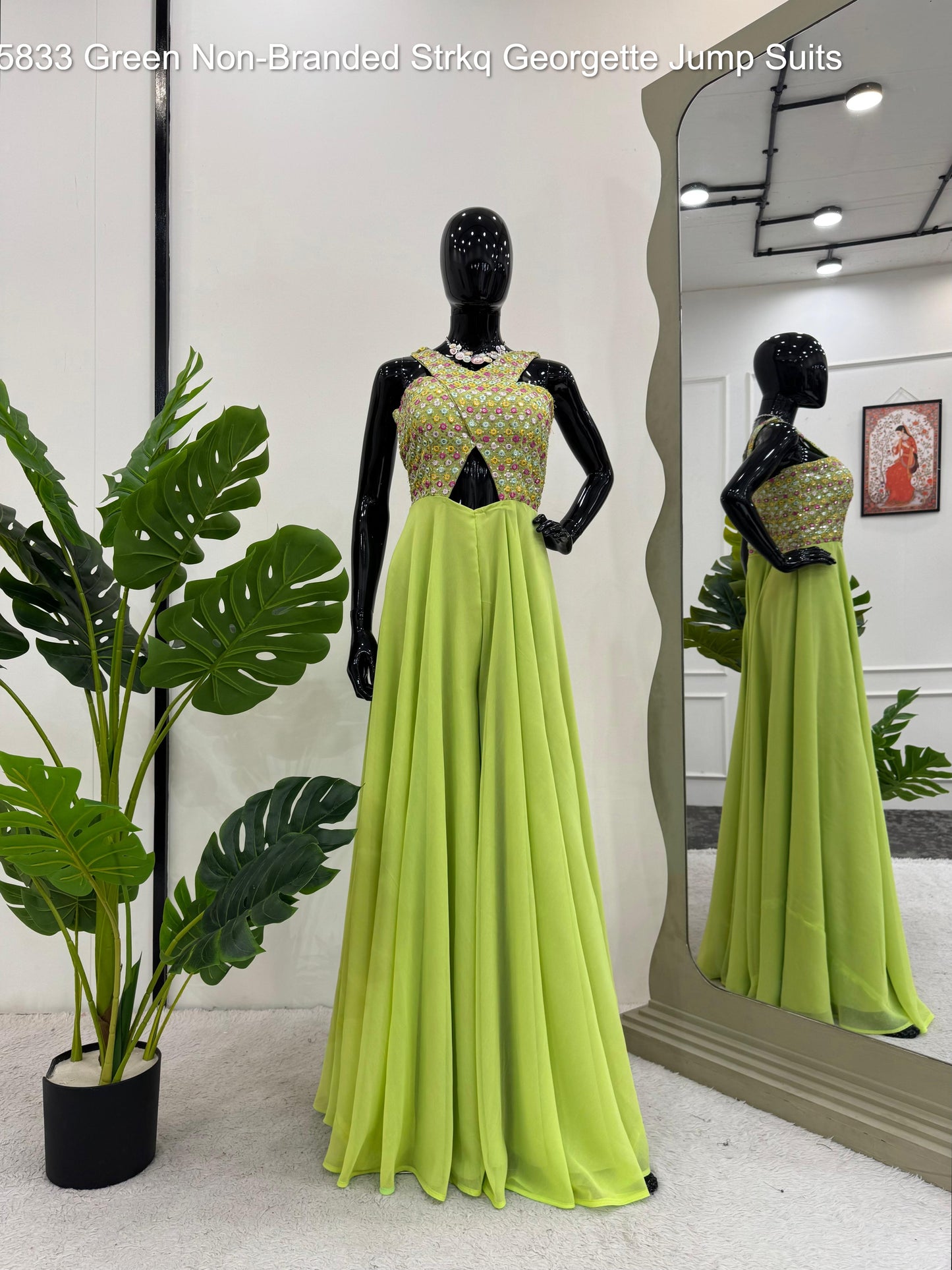 5833 Green Non-Branded Strkq Georgette Jump Suits