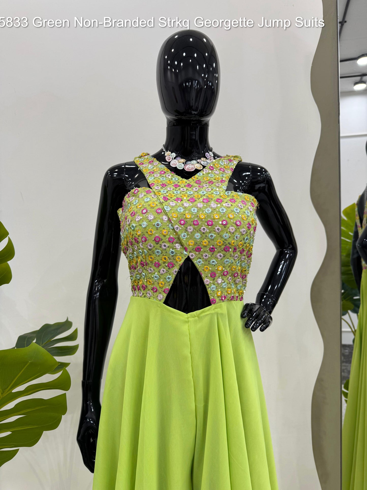 5833 Green Non-Branded Strkq Georgette Jump Suits