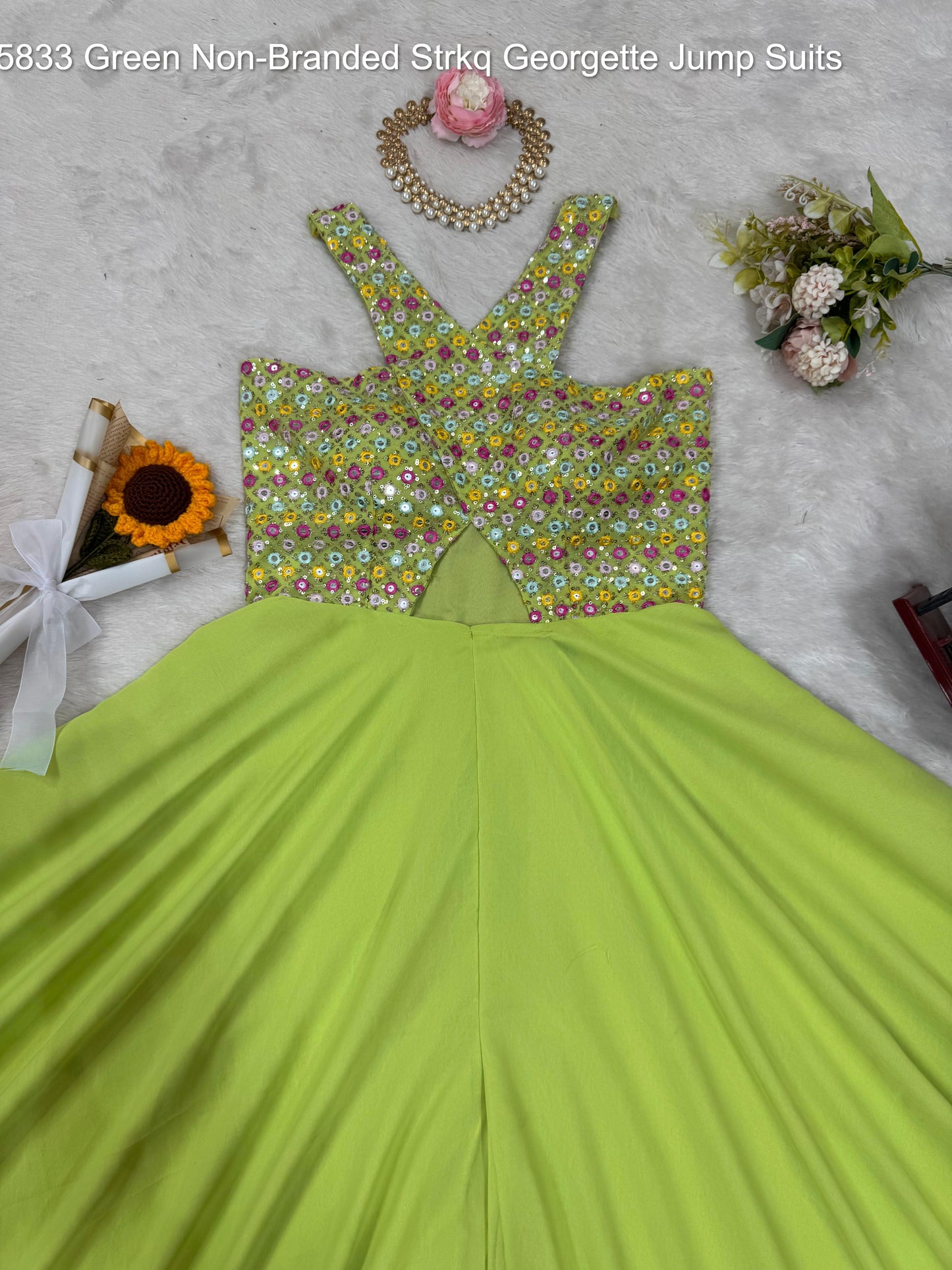 5833 Green Non-Branded Strkq Georgette Jump Suits