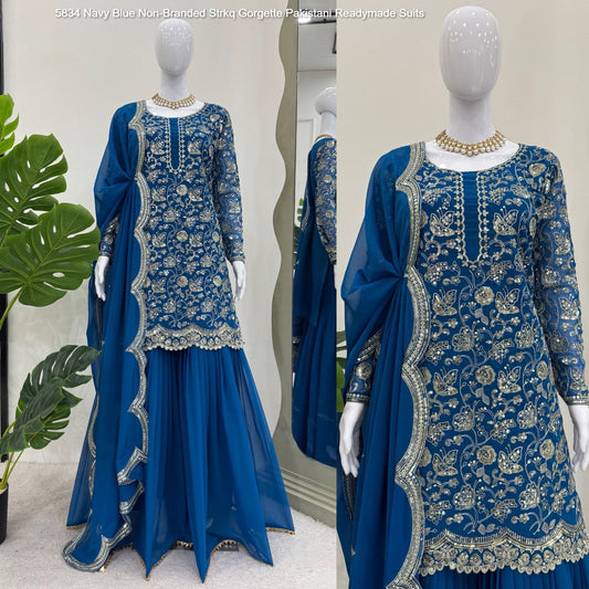 5834 Navy Blue Non-Branded Strkq Gorgette Pakistani Readymade Suits