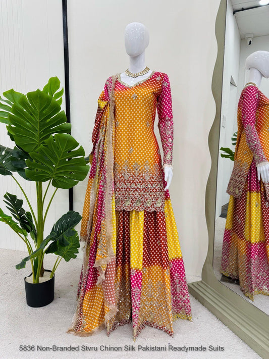 5836 Non-Branded Stvru Chinon Silk Pakistani Readymade Suits