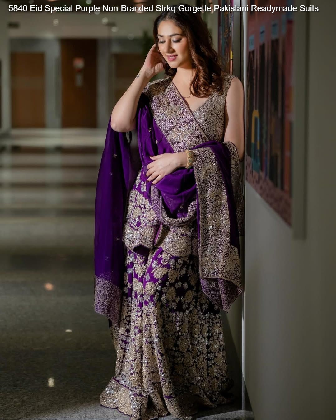 5840 Eid Special Purple Non-Branded Strkq Gorgette Pakistani Readymade Suits