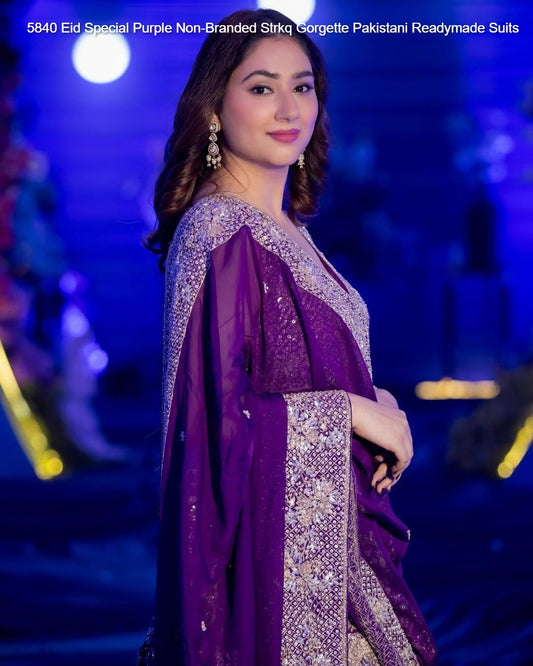 5840 Eid Special Purple Non-Branded Strkq Gorgette Pakistani Readymade Suits