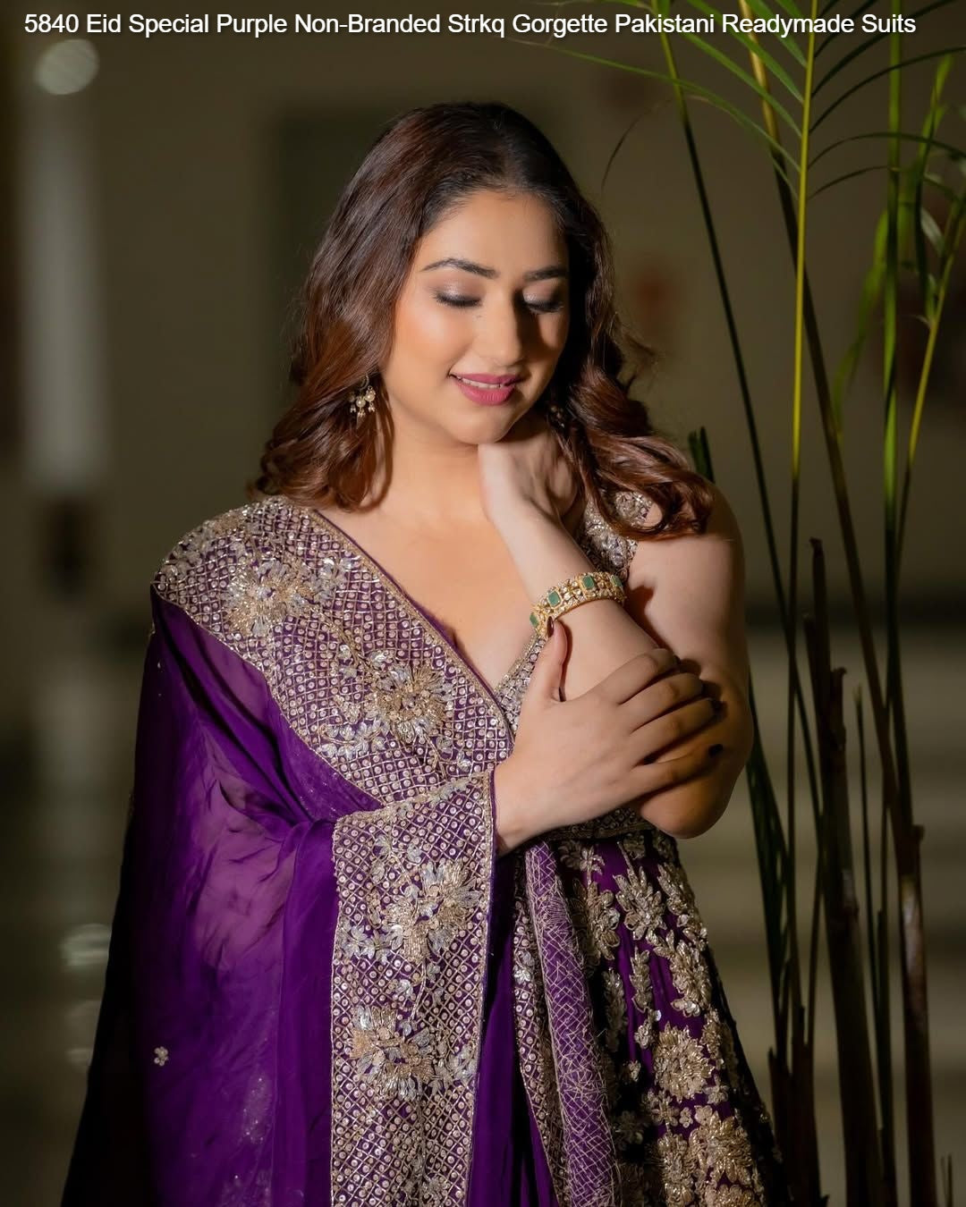 5840 Eid Special Purple Non-Branded Strkq Gorgette Pakistani Readymade Suits