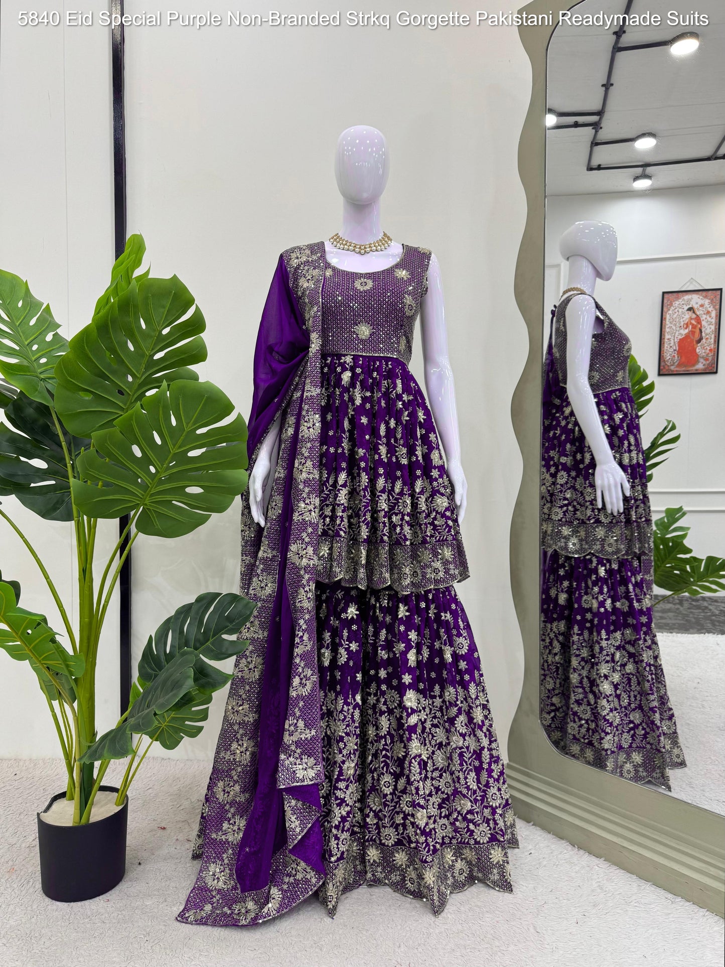 5840 Eid Special Purple Non-Branded Strkq Gorgette Pakistani Readymade Suits