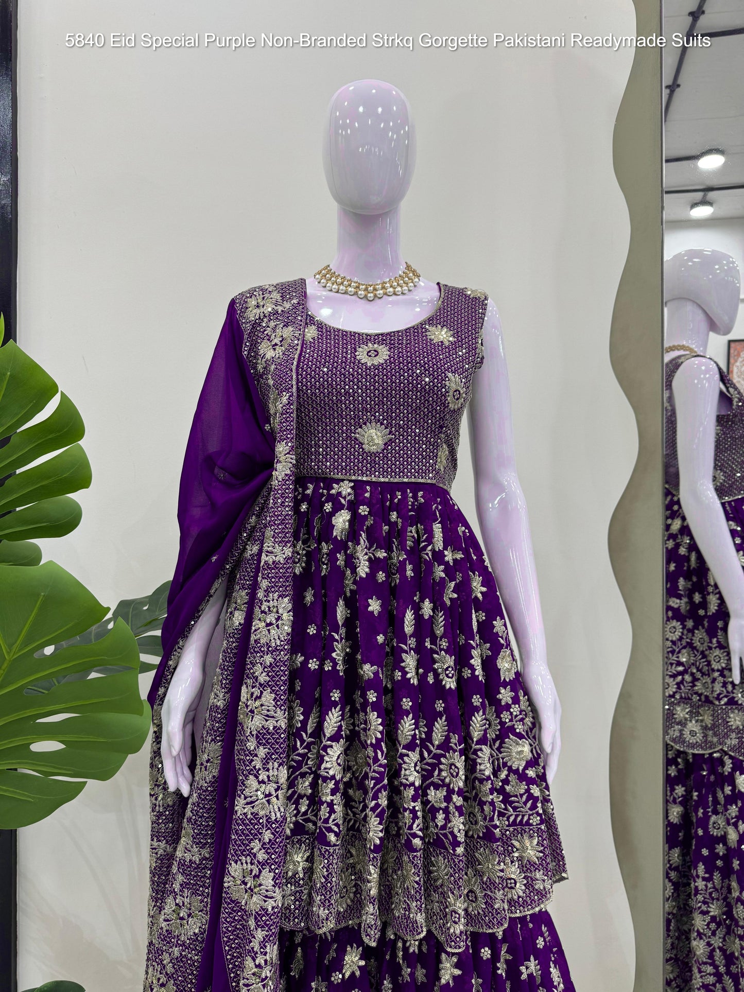 5840 Eid Special Purple Non-Branded Strkq Gorgette Pakistani Readymade Suits