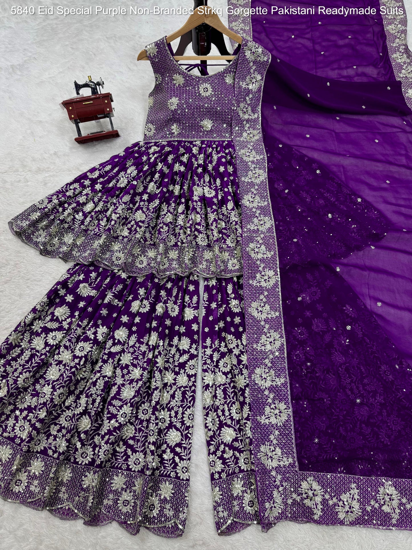 5840 Eid Special Purple Non-Branded Strkq Gorgette Pakistani Readymade Suits