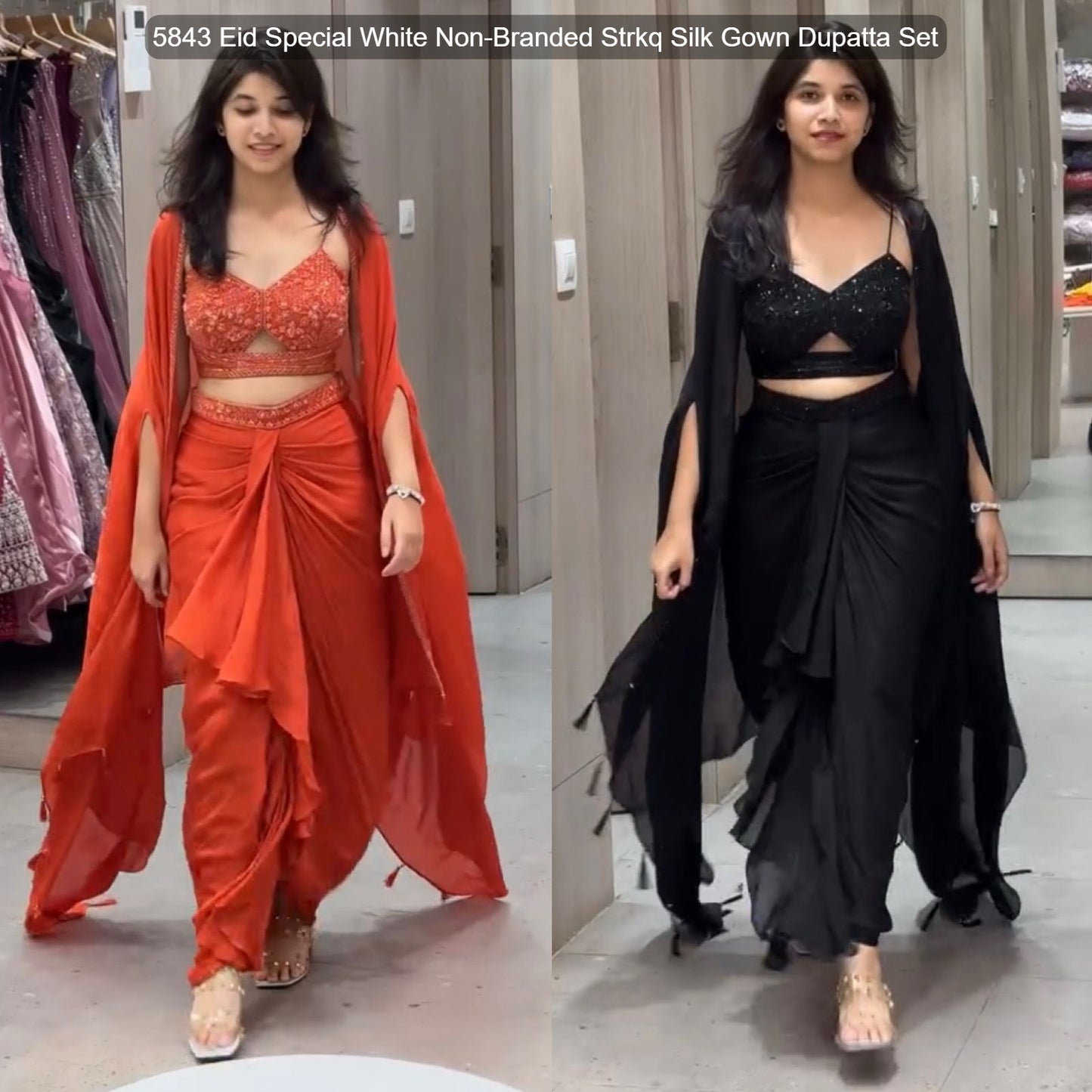 5842 Orange Black Non-Branded Strkq Dhoti Indowestern Pair