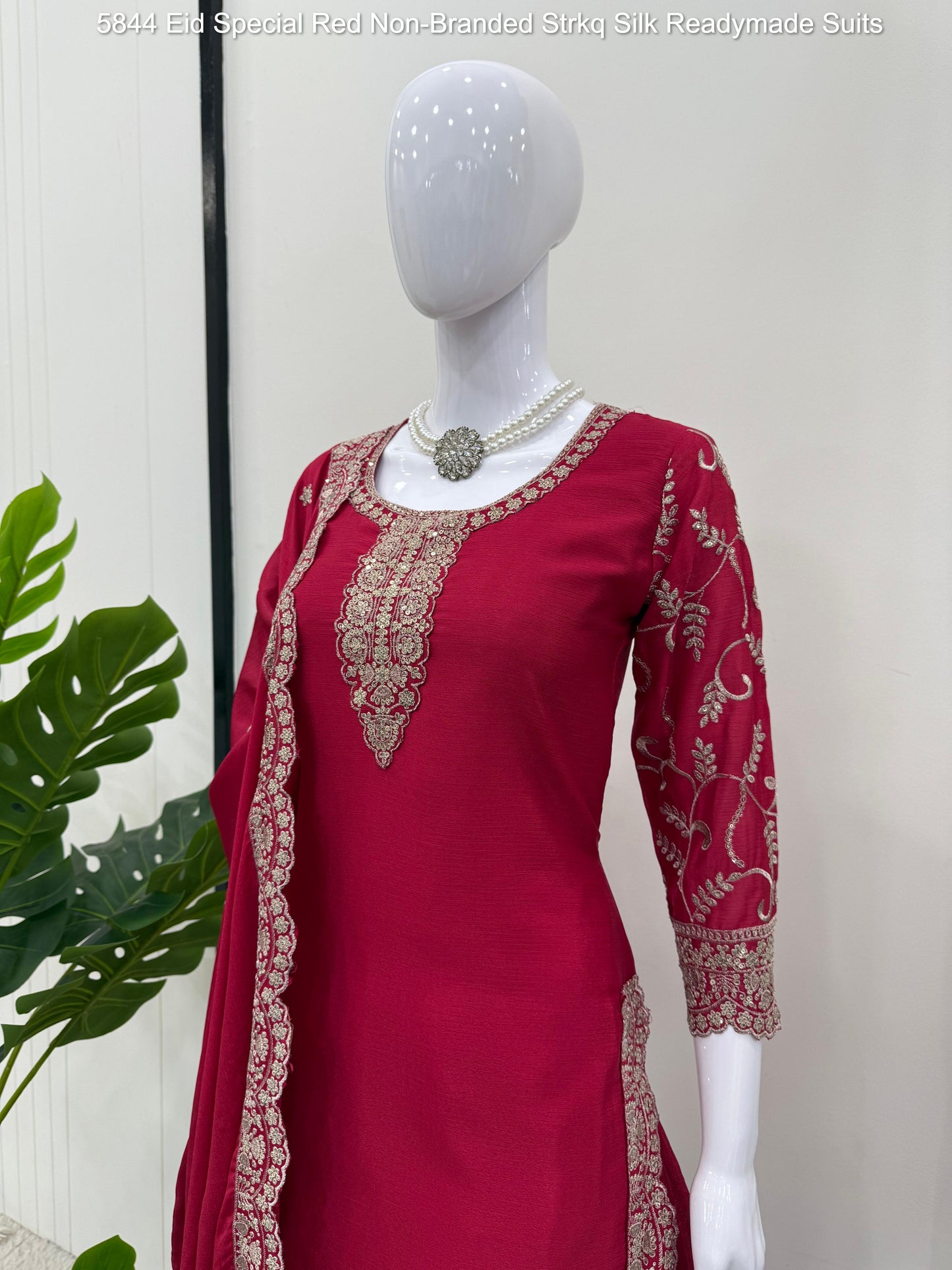 5844 Eid Special Red Non-Branded Strkq Silk Readymade Suits