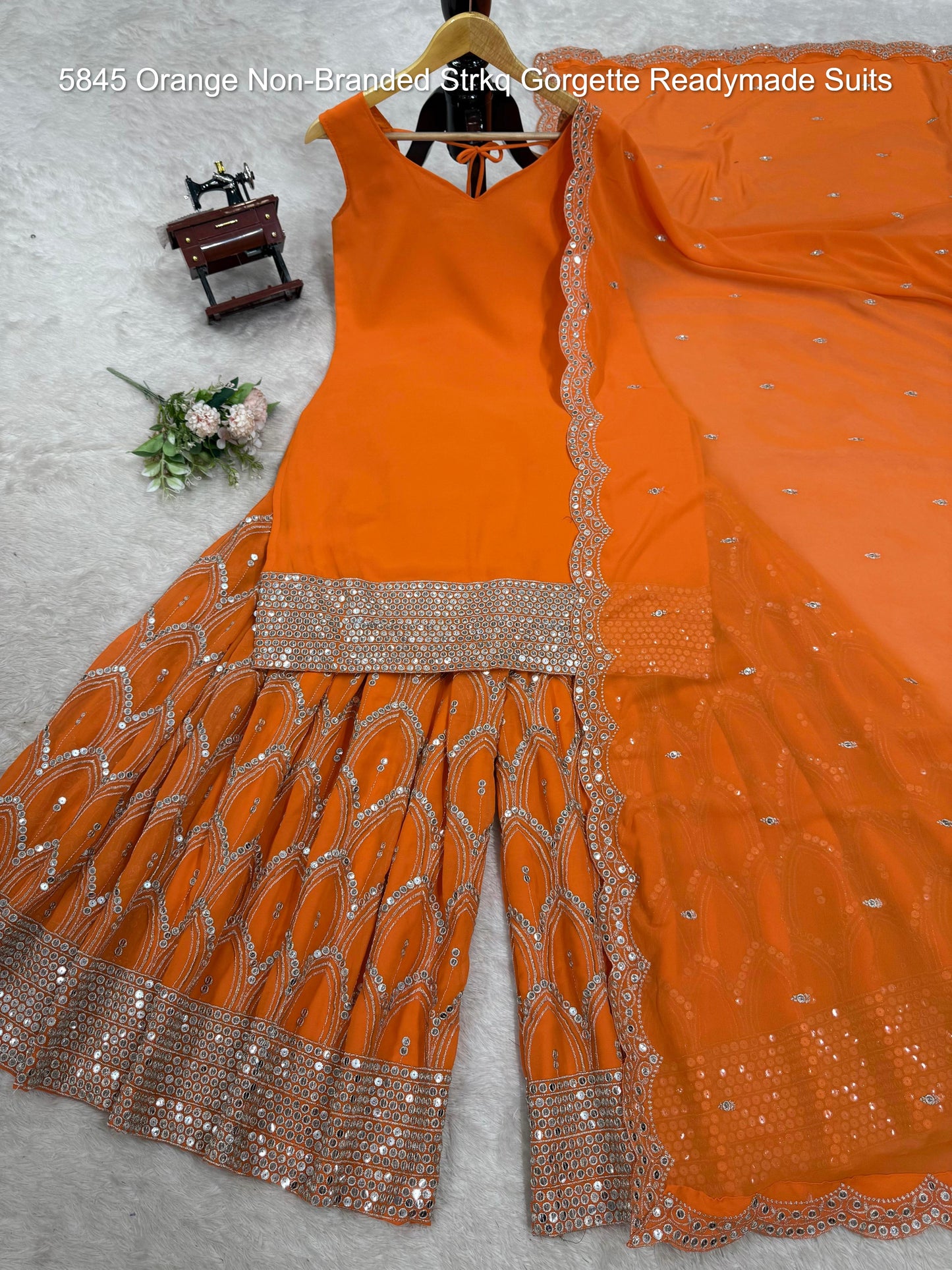 5845 Orange Non-Branded Strkq Gorgette Readymade Suits