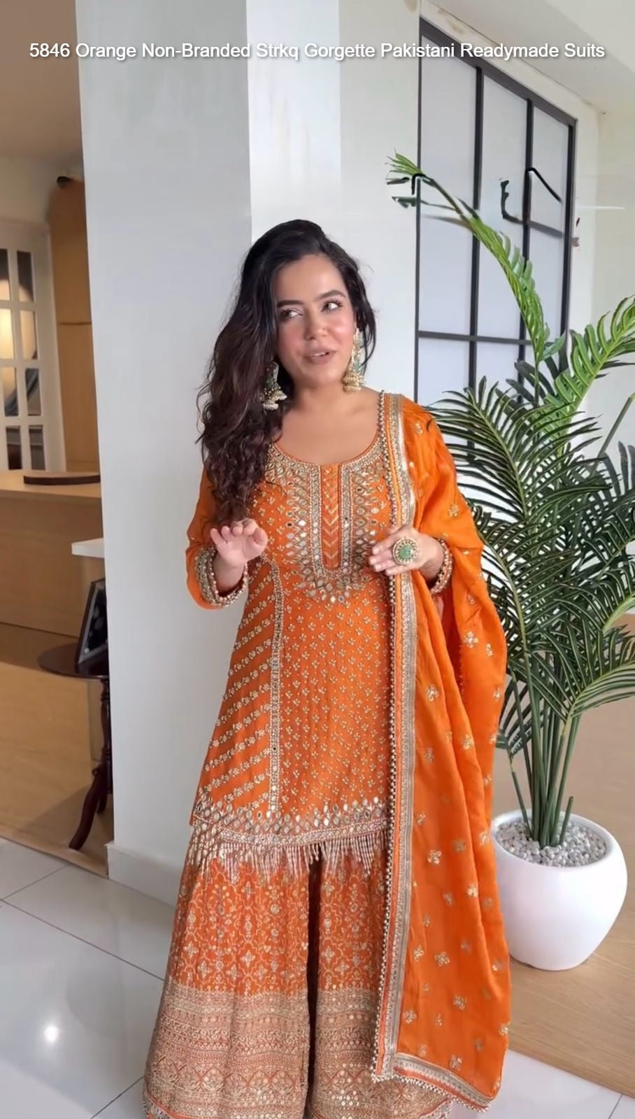 5846 Orange Non-Branded Strkq Gorgette Pakistani Readymade Suits