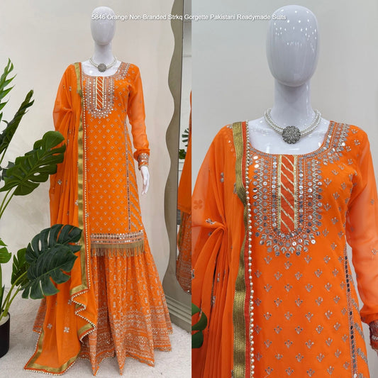 5846 Orange Non-Branded Strkq Gorgette Pakistani Readymade Suits