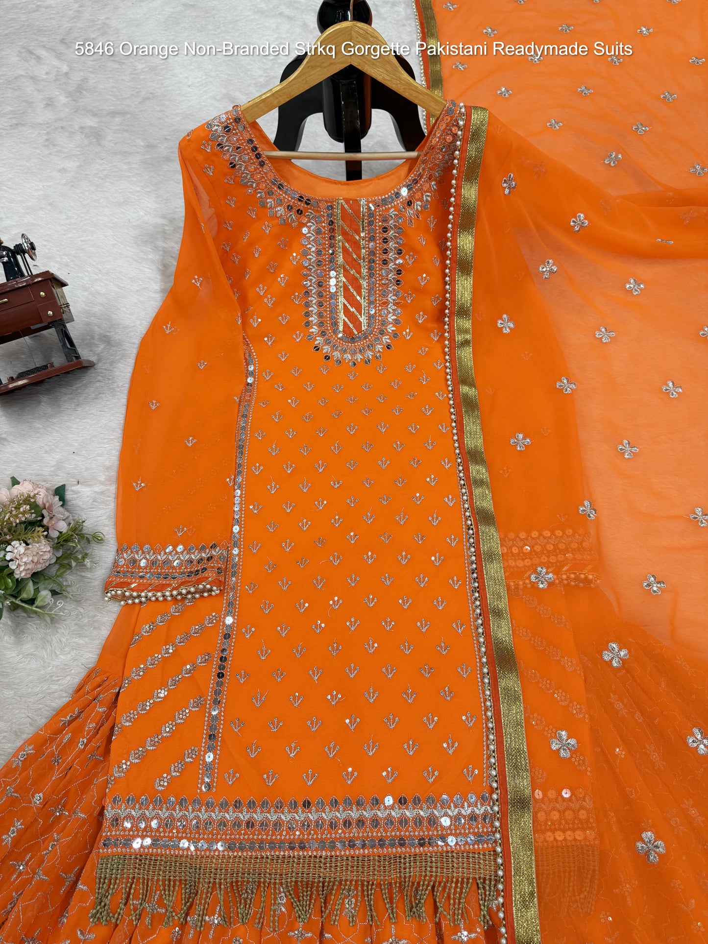 5846 Orange Non-Branded Strkq Gorgette Pakistani Readymade Suits