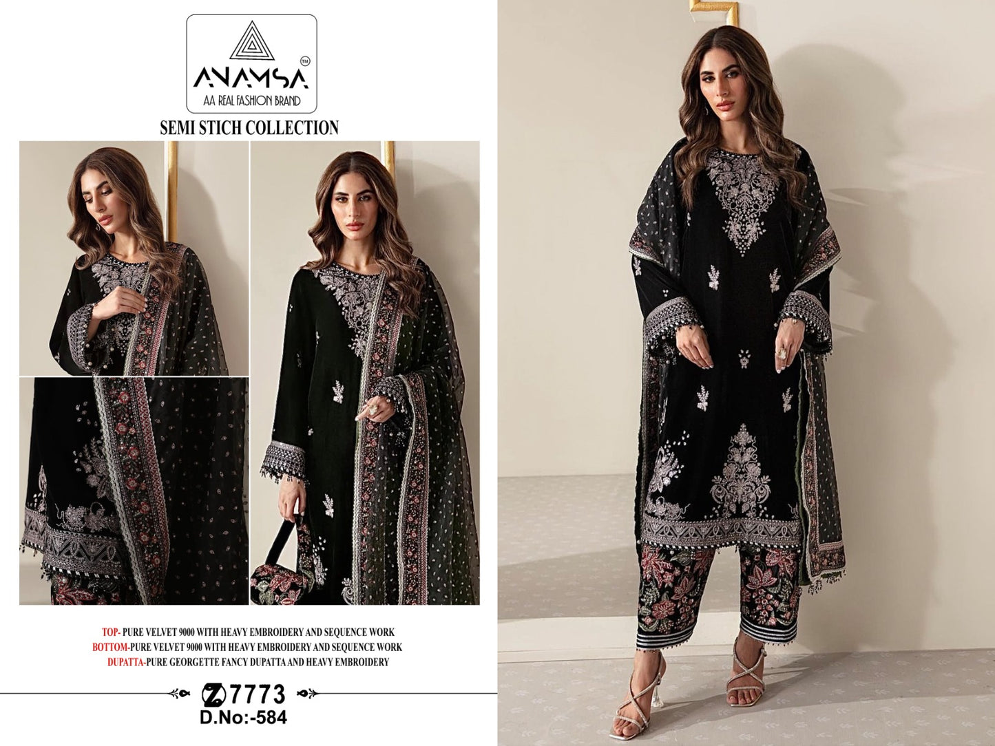 584 Anamsa Sequence Work Velvet Suits