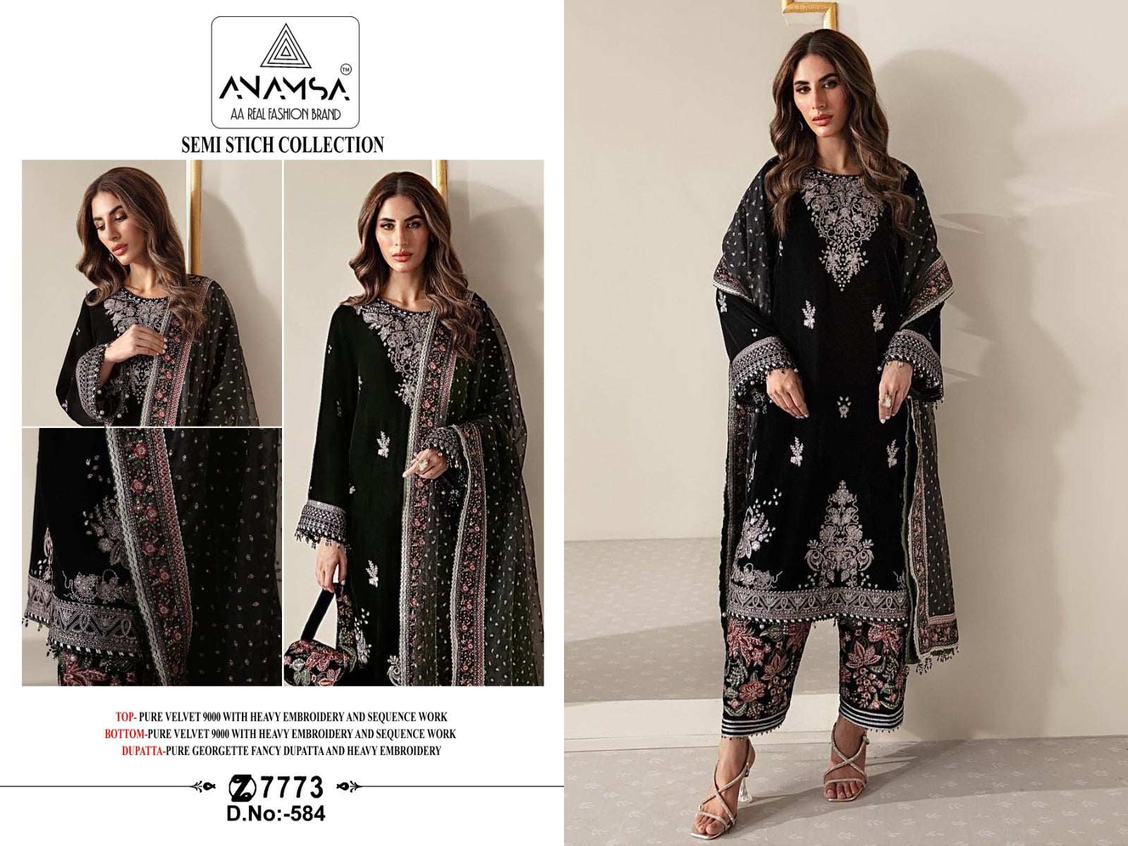 584 Anamsa Sequence Work Velvet Suits