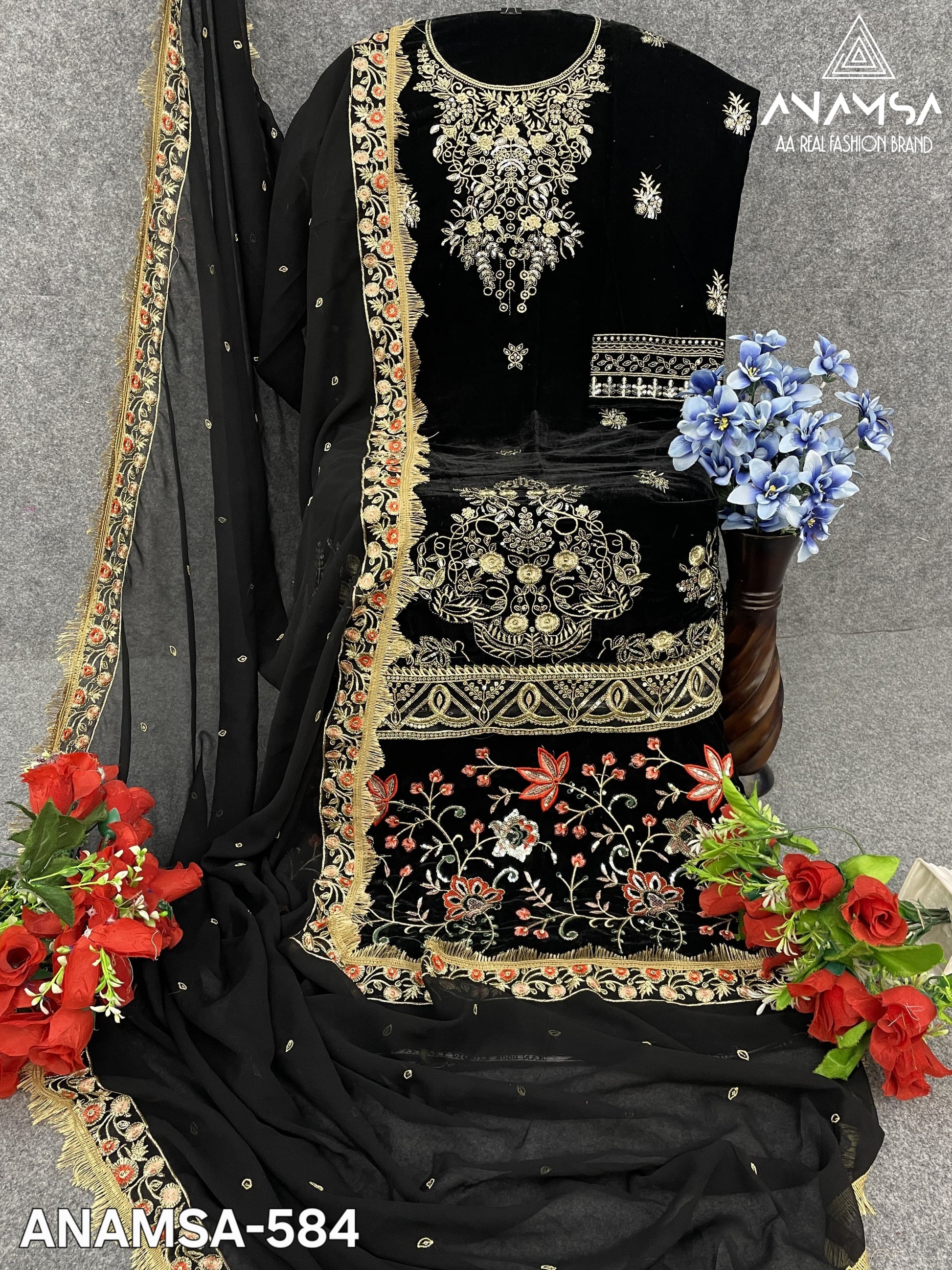 584 Anamsa Sequence Work Velvet Suits