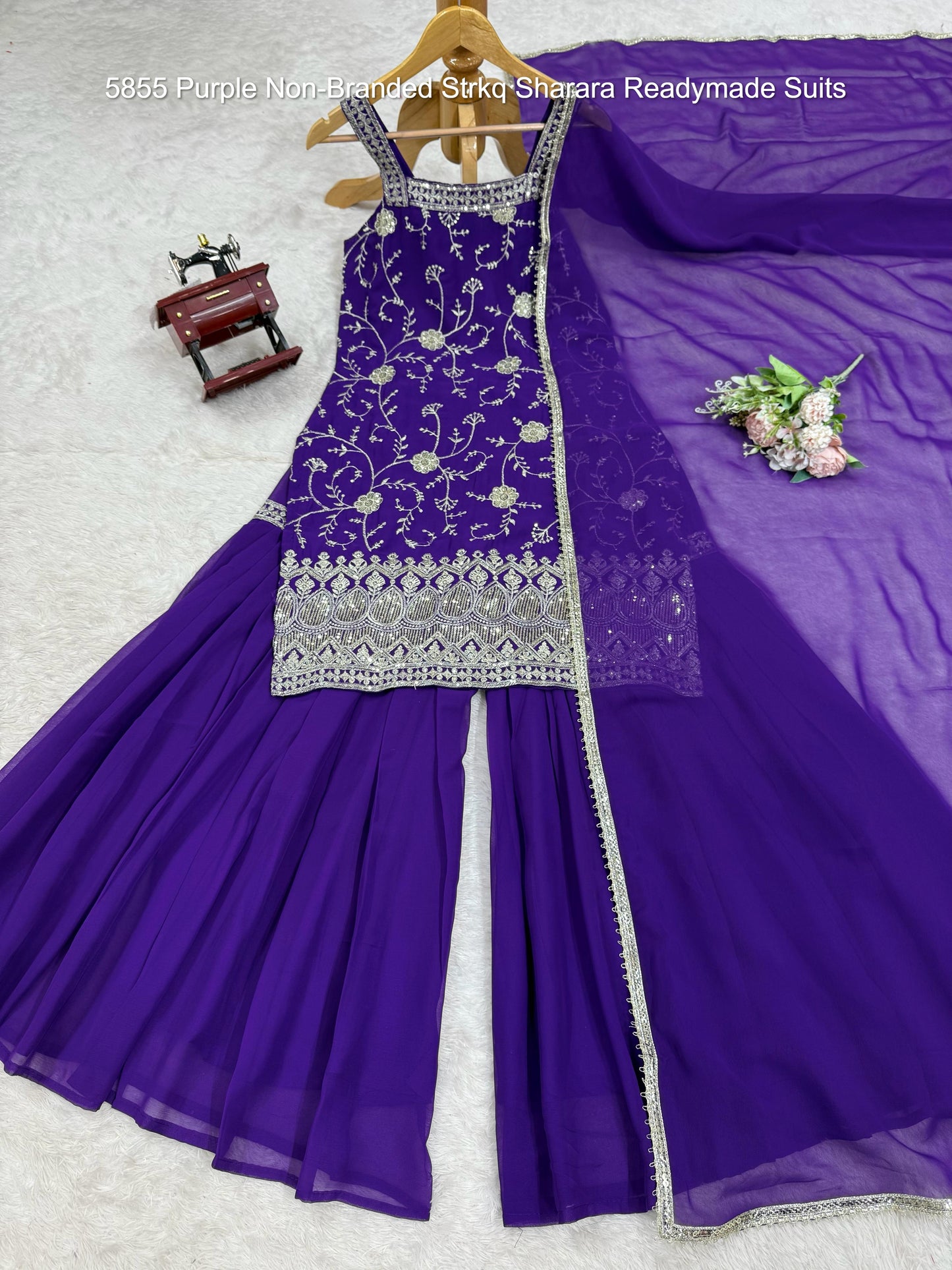 5855 Purple Non-Branded Strkq Sharara Readymade Suits