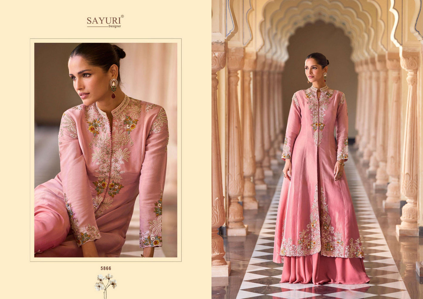 5866 Rosy Sayuri Silk Indowestern Pair