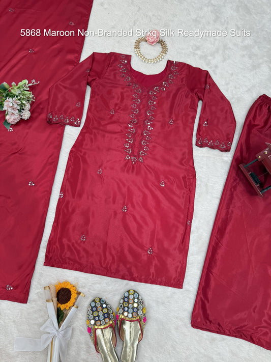 5868 Maroon Non-Branded Strkq Silk Readymade Suits