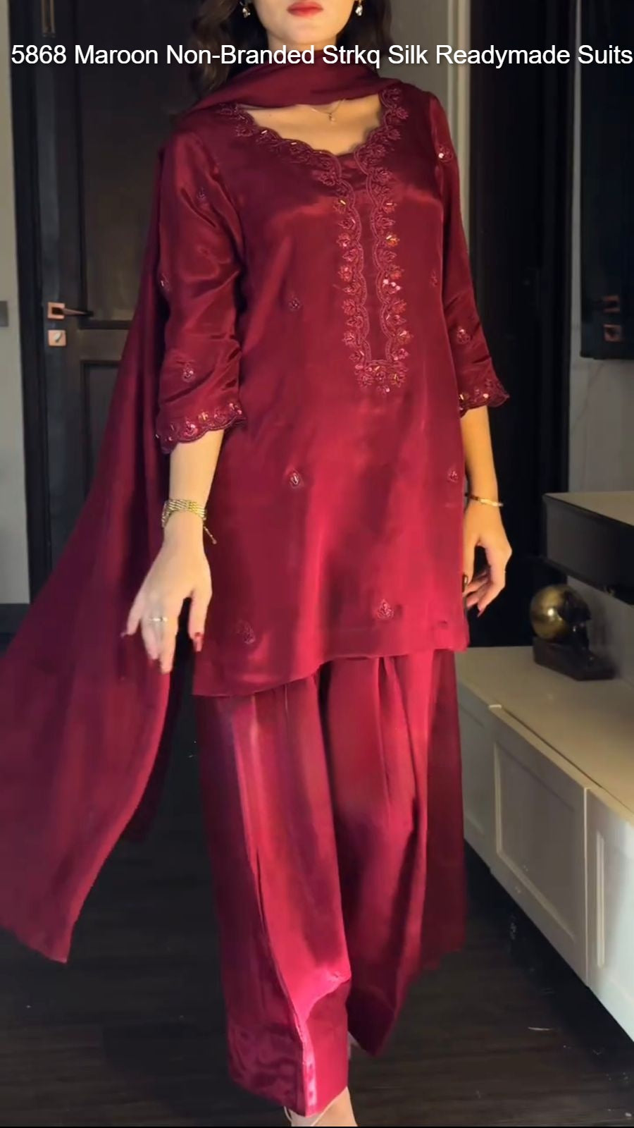 5868 Maroon Non-Branded Strkq Silk Readymade Suits