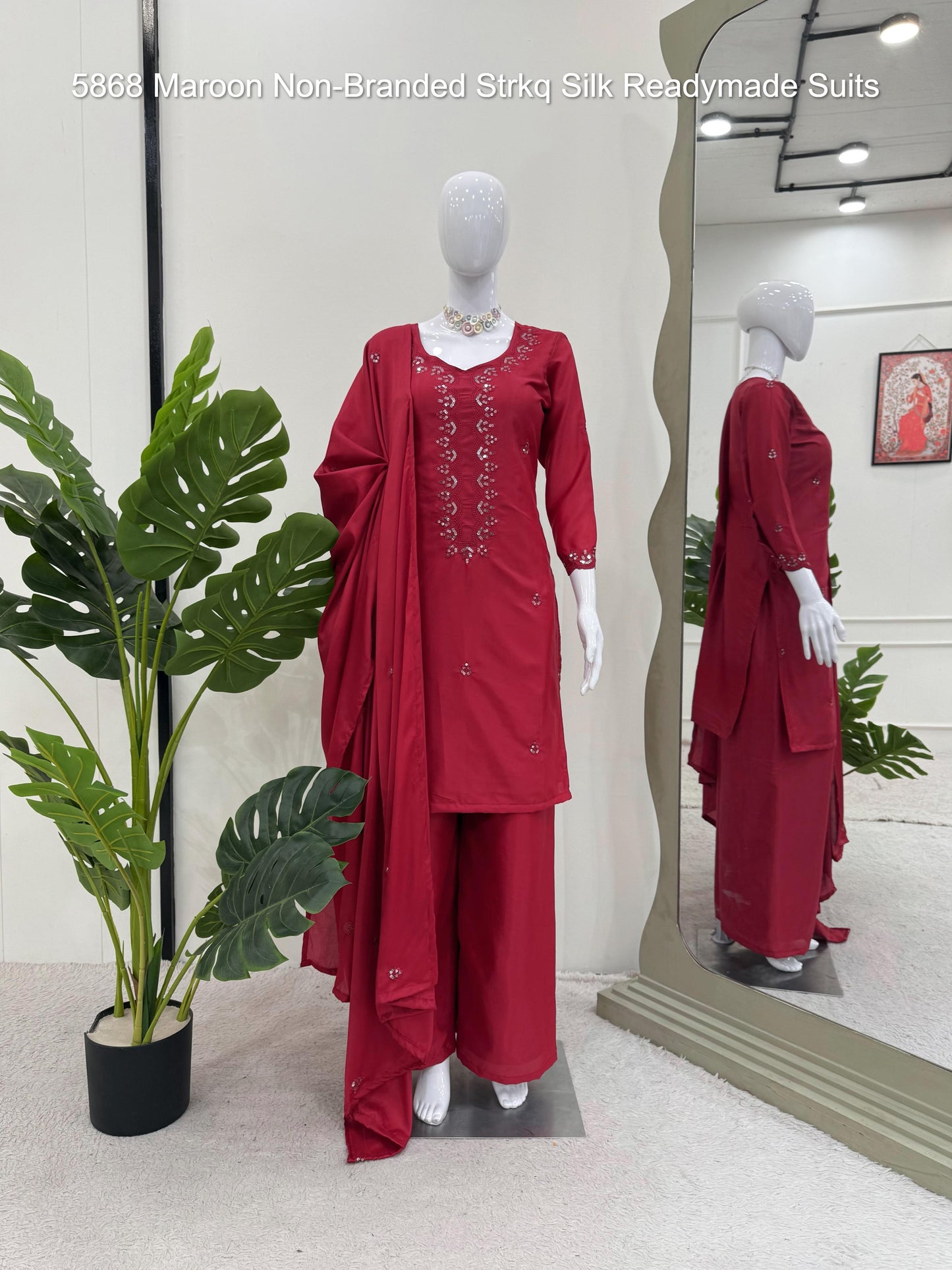 5868 Maroon Non-Branded Strkq Silk Readymade Suits