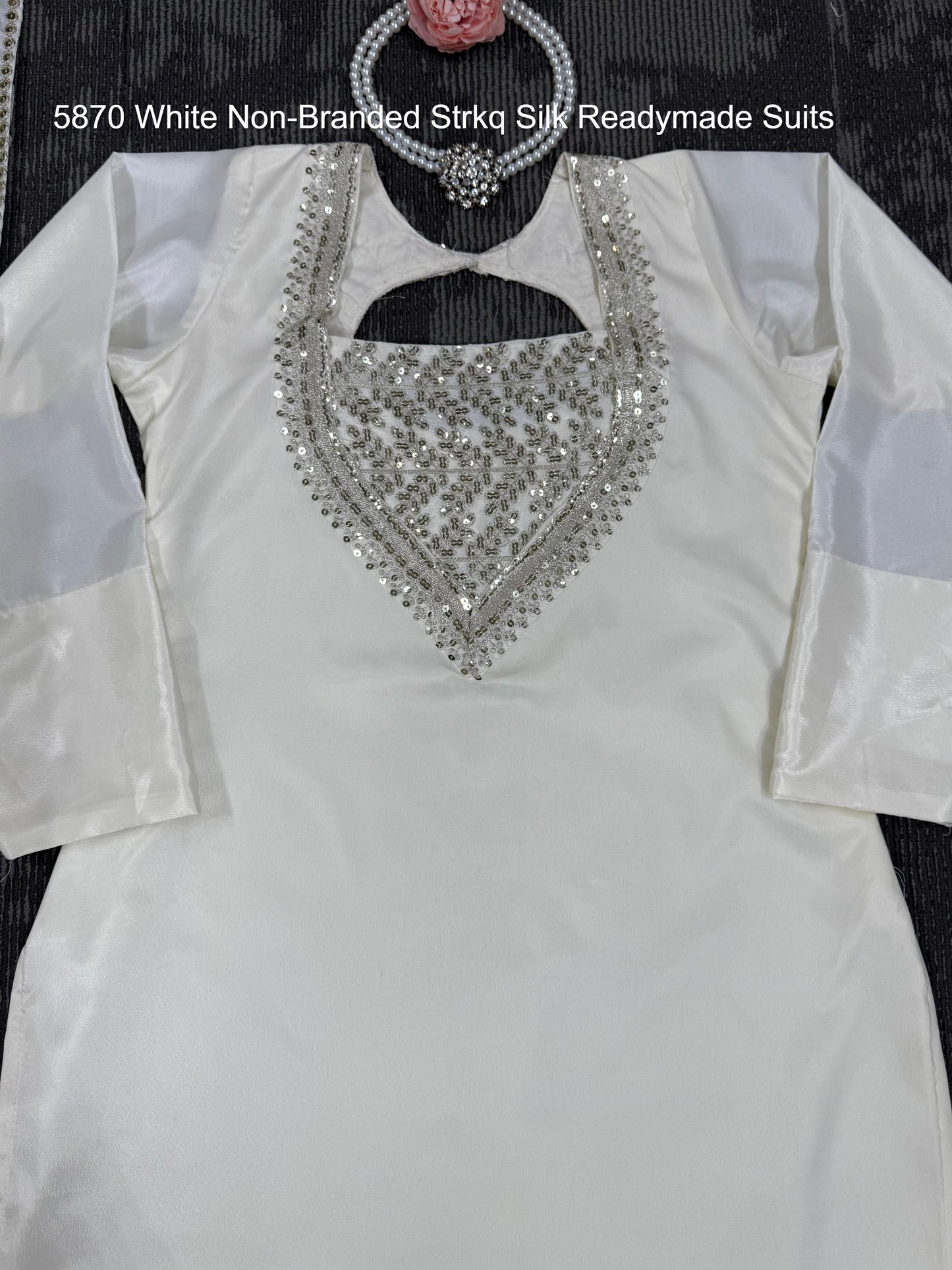 5870 White Non-Branded Strkq Silk Readymade Suits