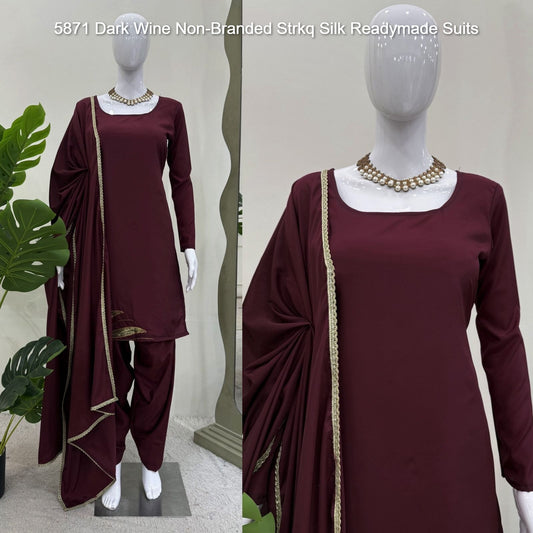 5871 Dark Wine Non-Branded Strkq Silk Readymade Suits