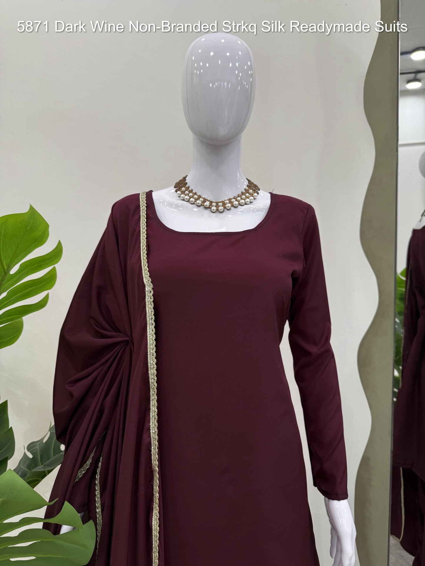 5871 Dark Wine Non-Branded Strkq Silk Readymade Suits