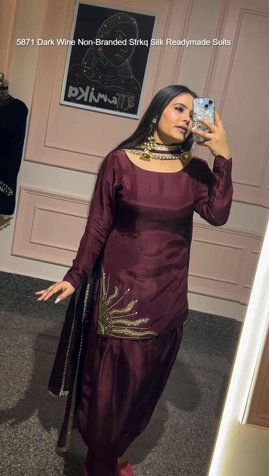 5871 Dark Wine Non-Branded Strkq Silk Readymade Suits