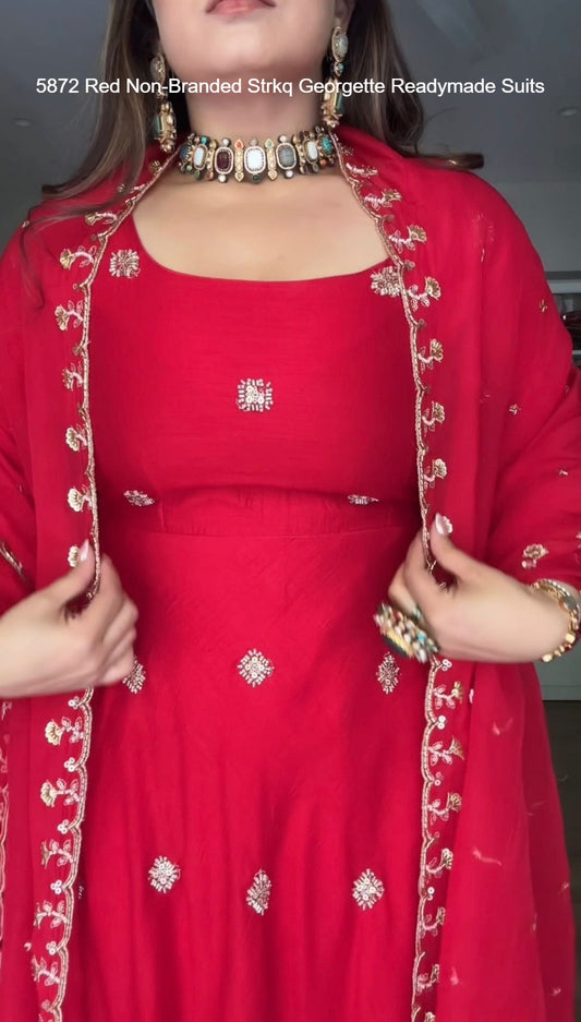 5872 Red Non-Branded Strkq Georgette Readymade Suits