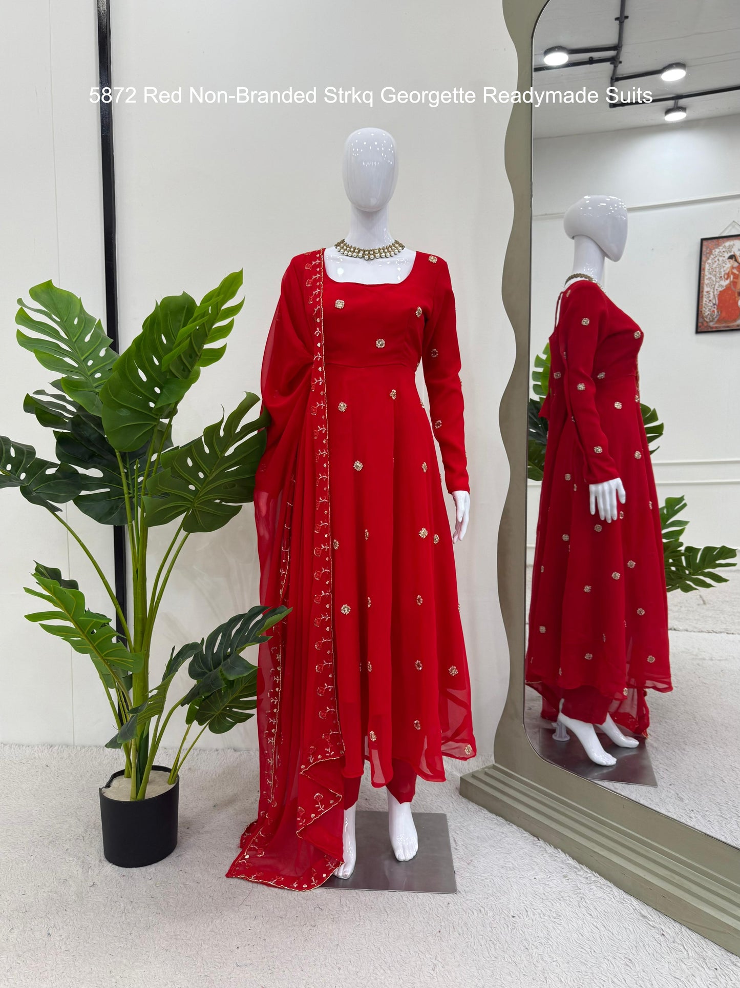 5872 Red Non-Branded Strkq Georgette Readymade Suits