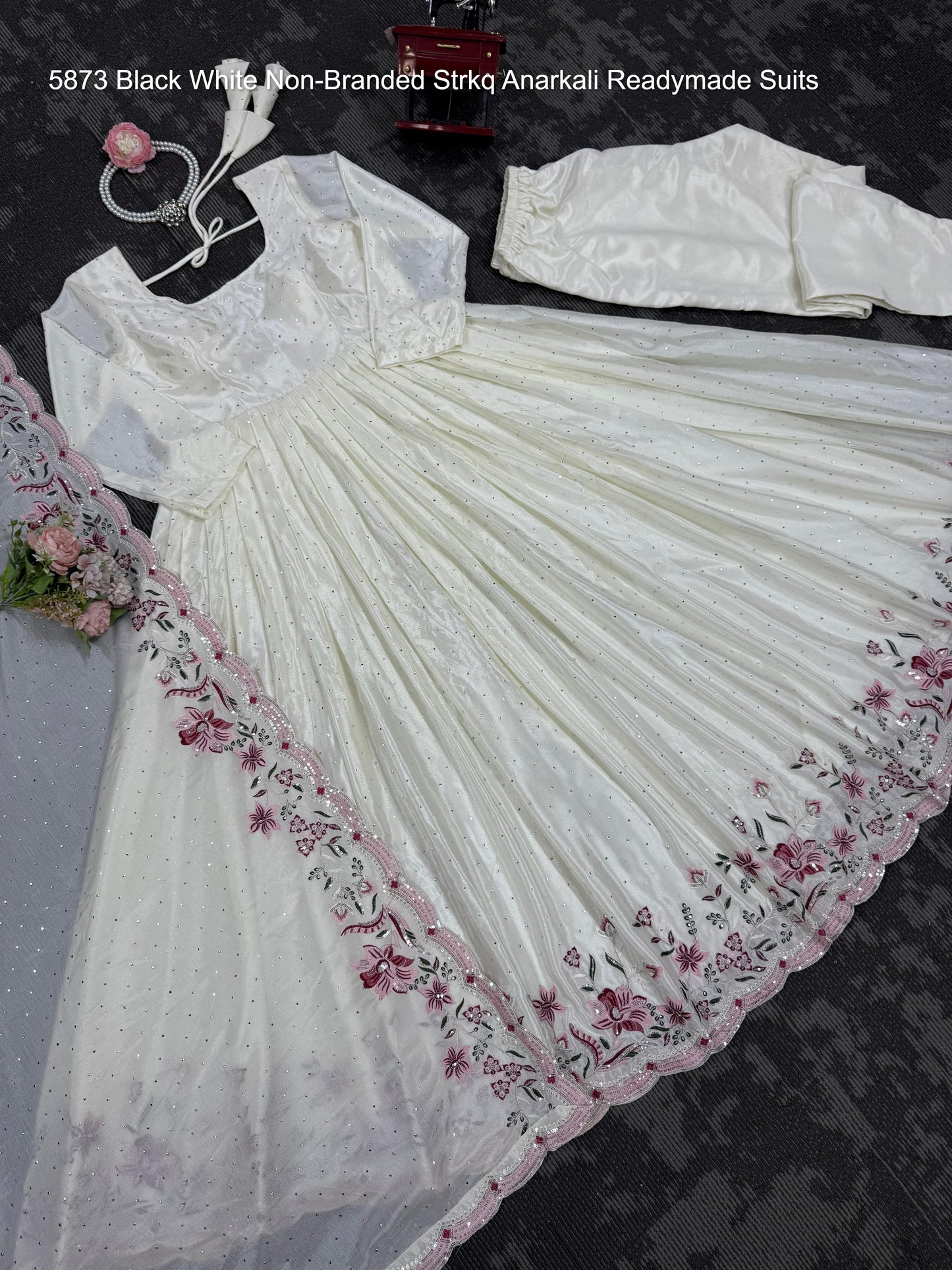 5873 Black White Non-Branded Strkq Anarkali Readymade Suits