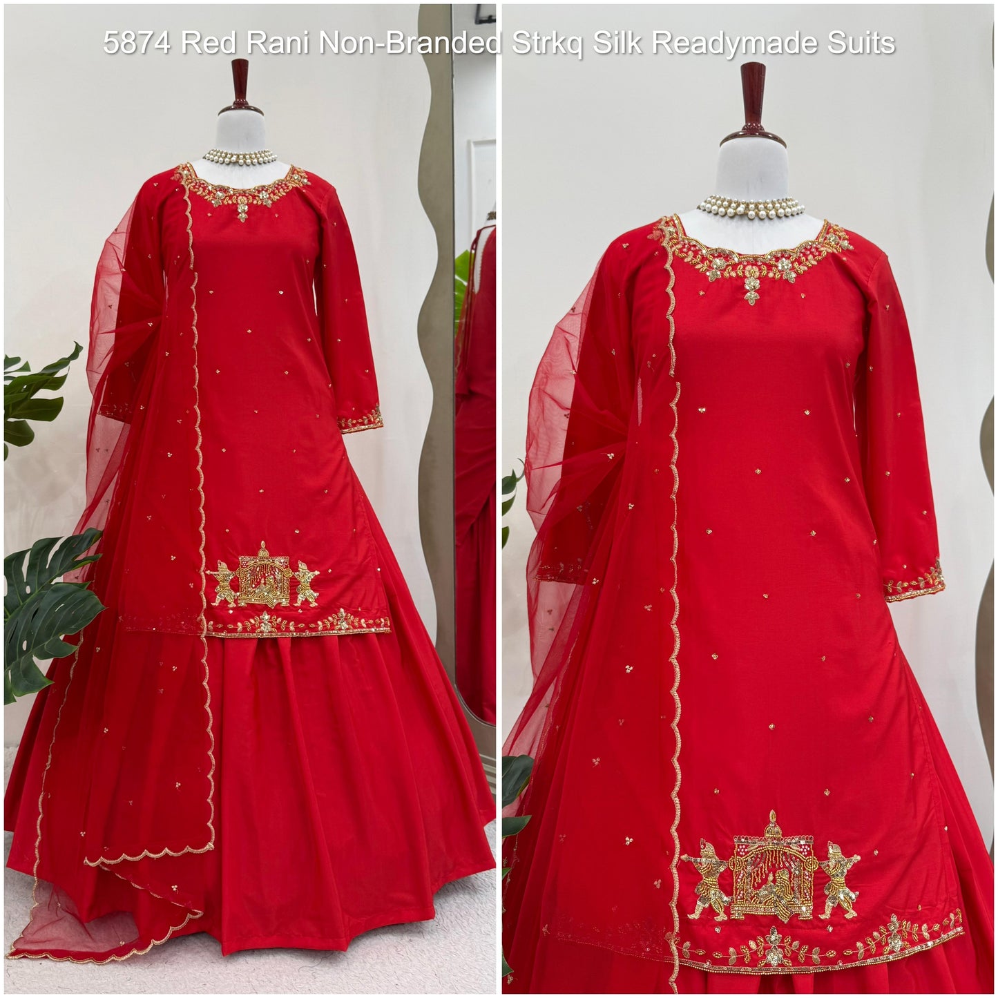5874 Red Rani Non-Branded Strkq Silk Readymade Suits