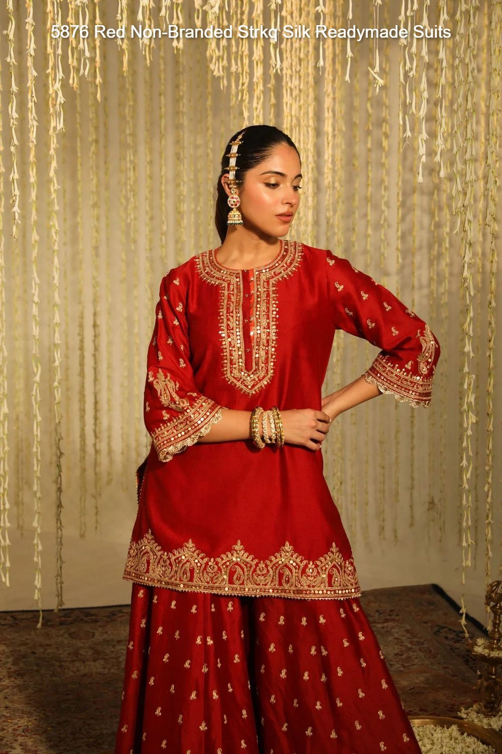 5876 Red Non-Branded Strkq Silk Readymade Suits