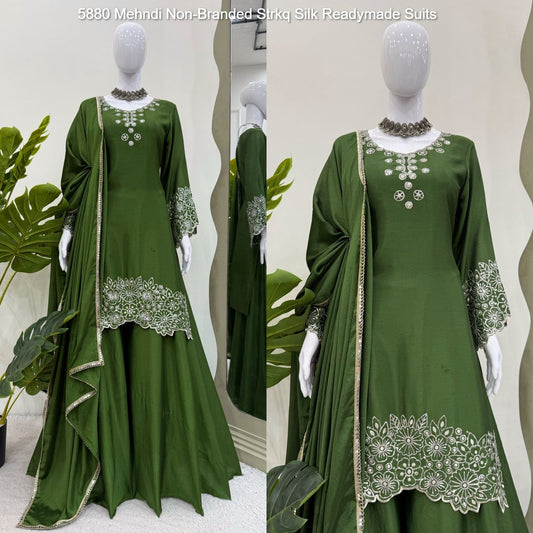 5880 Mehndi Non-Branded Strkq Silk Readymade Suits