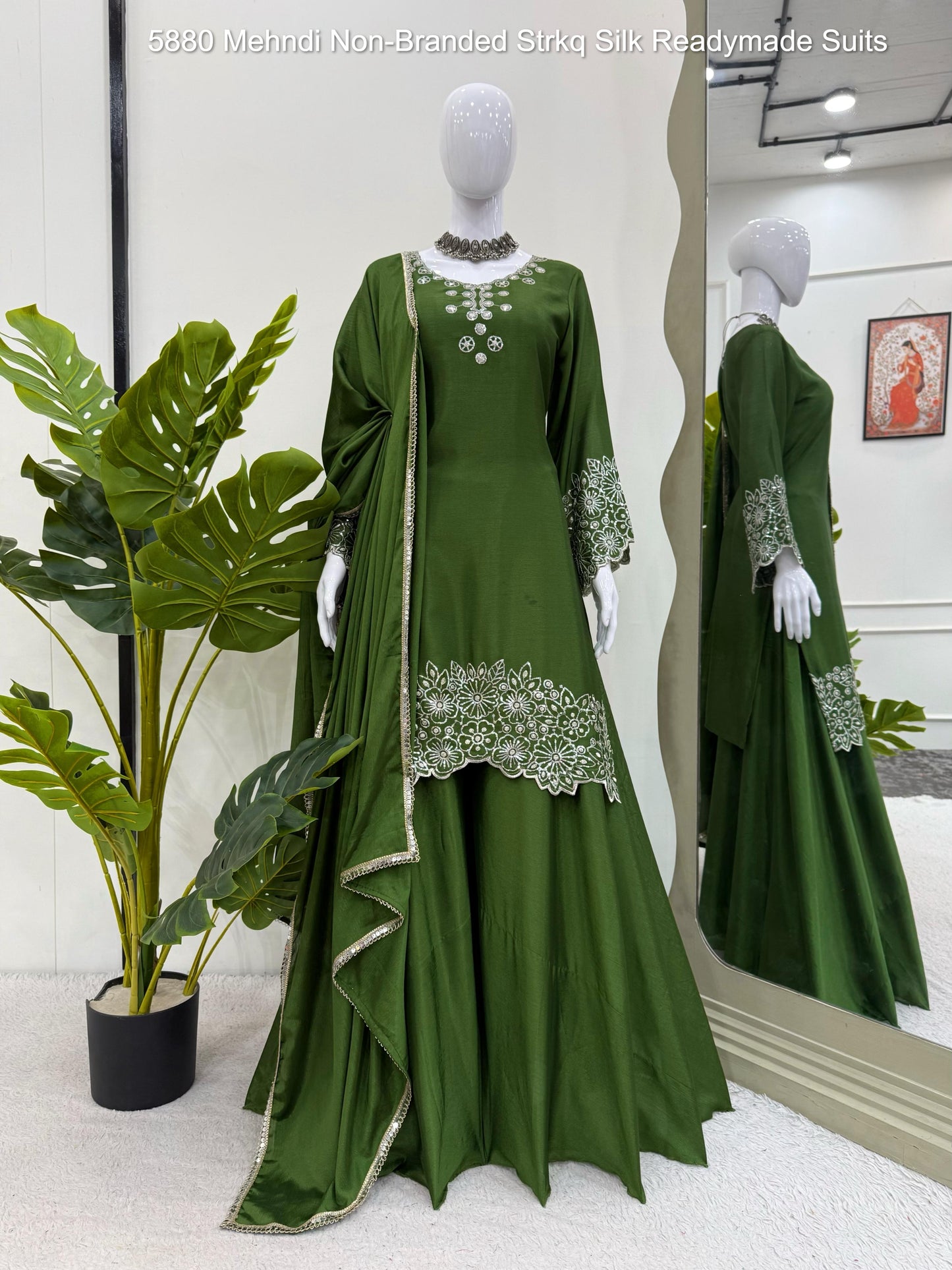 5880 Mehndi Non-Branded Strkq Silk Readymade Suits