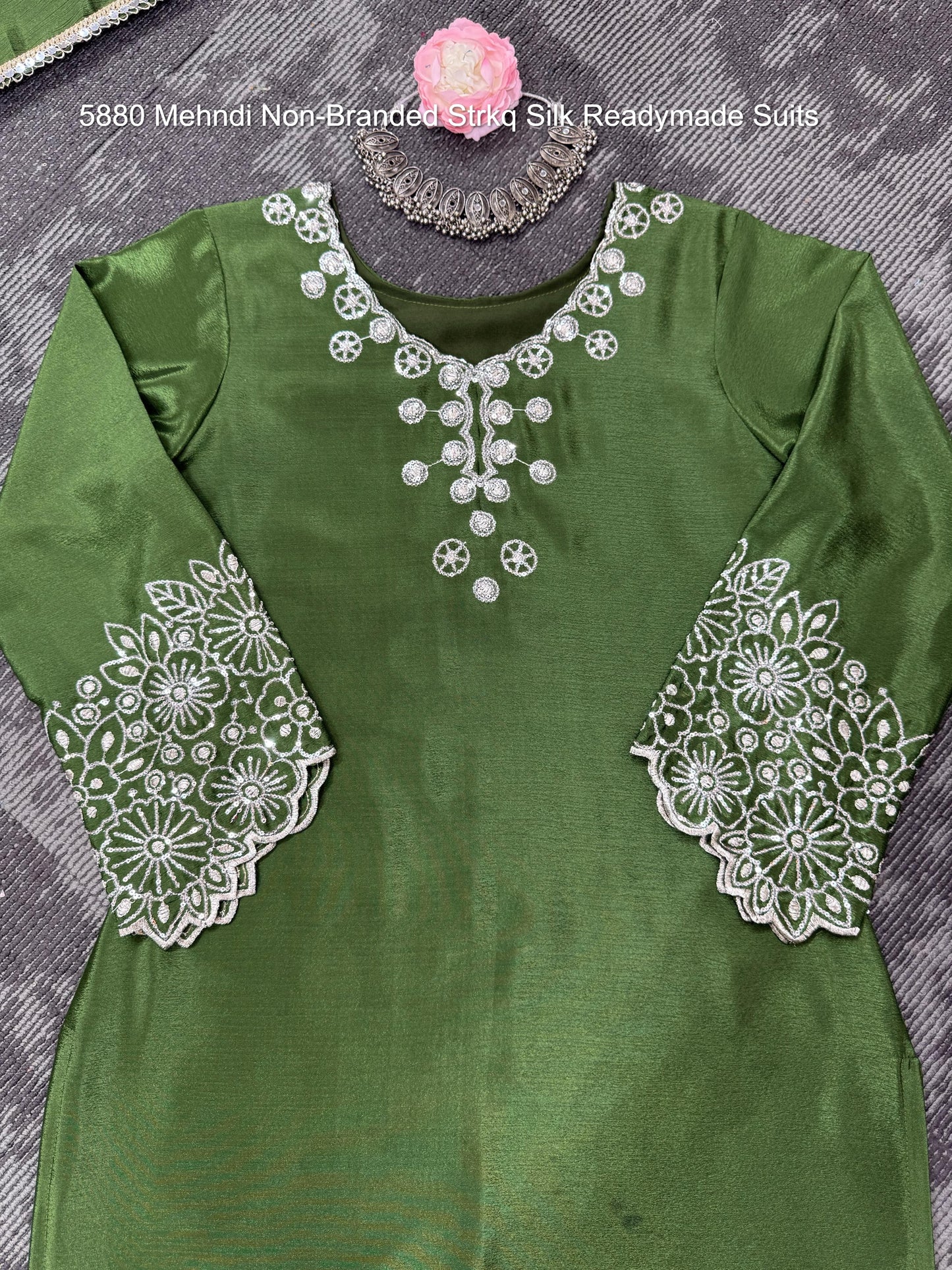 5880 Mehndi Non-Branded Strkq Silk Readymade Suits