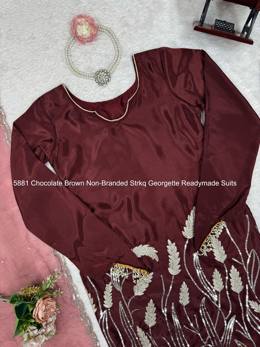 5881 Chocolate Brown Non-Branded Strkq Georgette Readymade Suits