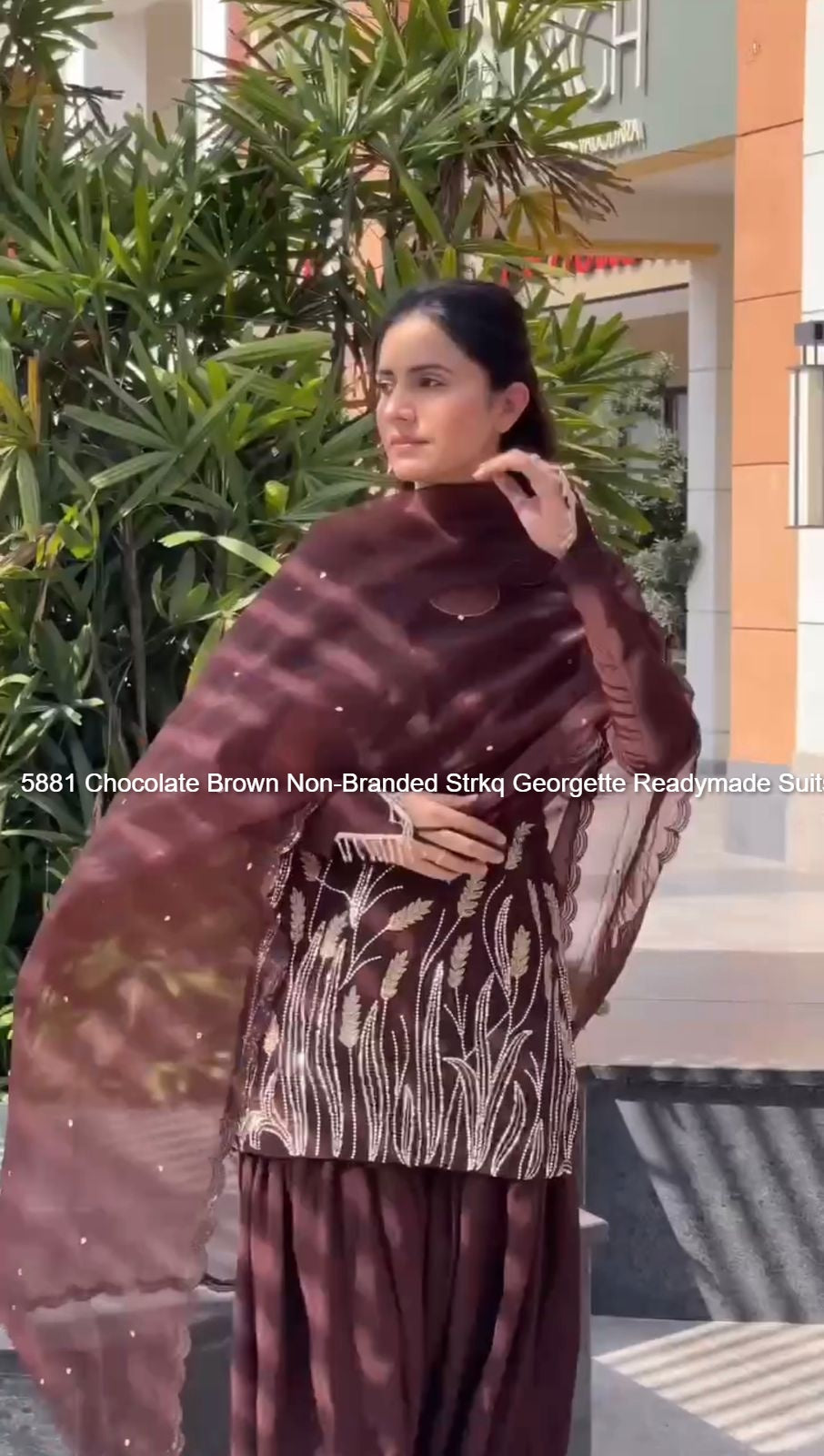 5881 Chocolate Brown Non-Branded Strkq Georgette Readymade Suits