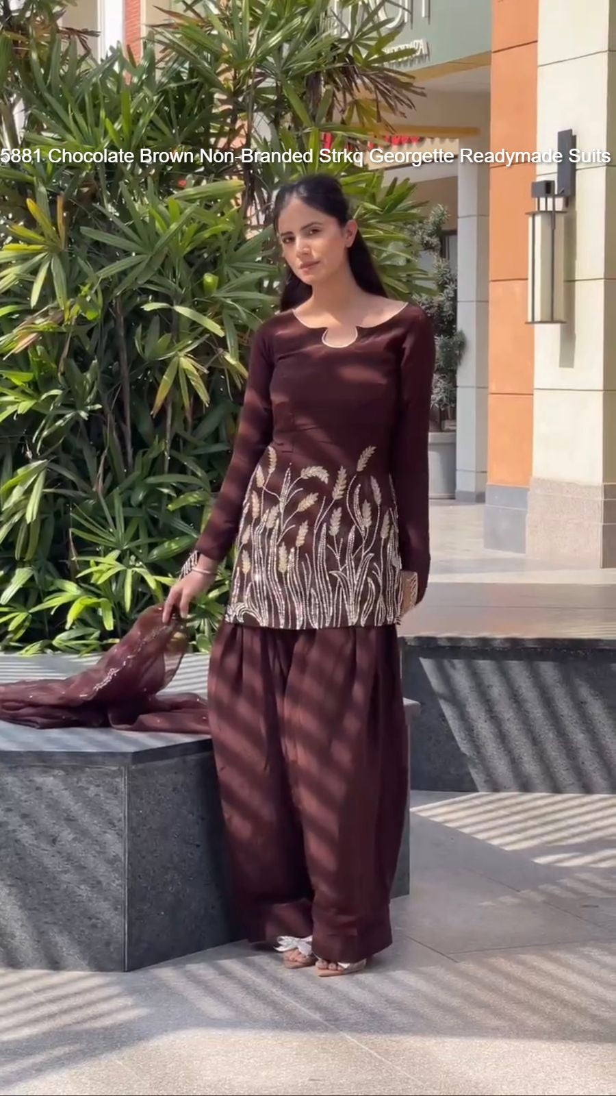 5881 Chocolate Brown Non-Branded Strkq Georgette Readymade Suits